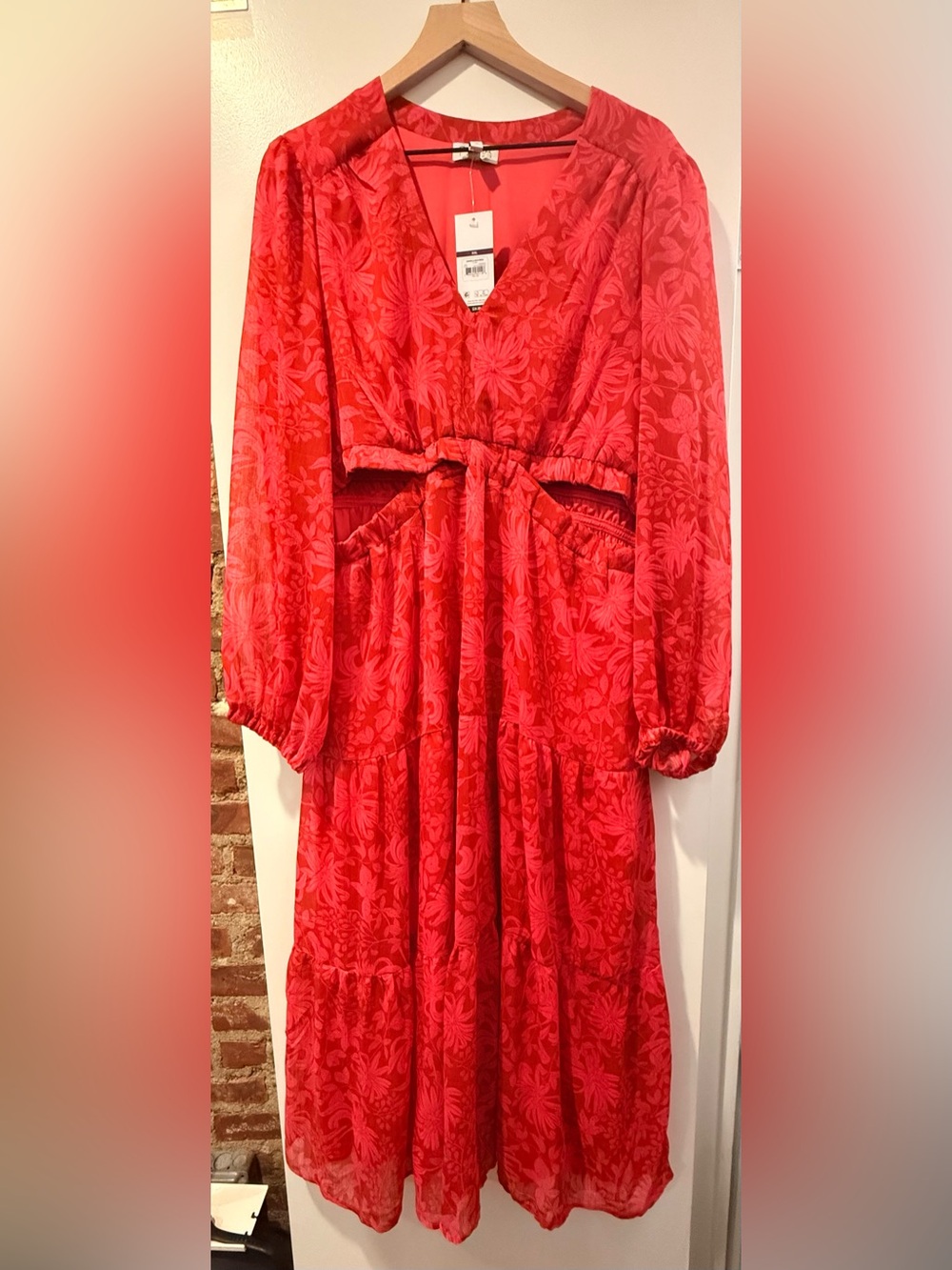 Red + Pink Floral Maxi Dress with Peekaboo Cut-outs